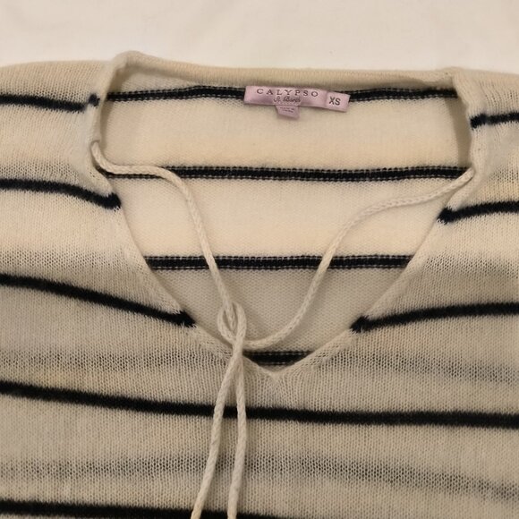 CALYPSO White and Black Striped Long Sleeve Cashmere Sweater Size XS - Picture 3 of 10